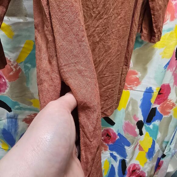 Flax 100% linen rust burnt orange shift mini dress tunic pockets 3/4 sleeve L - Picture 5 of 10